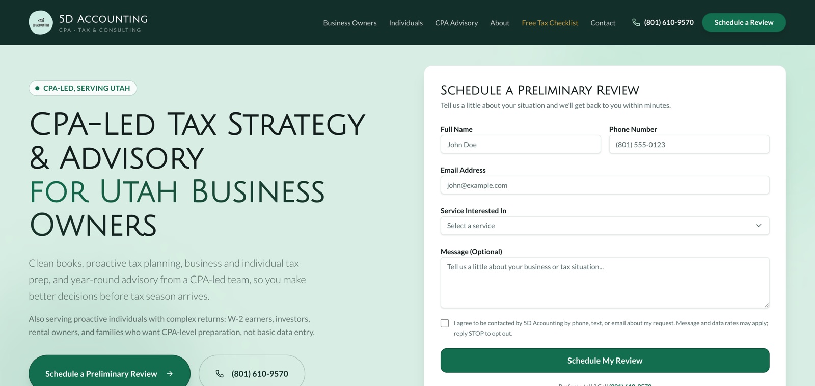 5D Accounting website built by WebDevAuto
