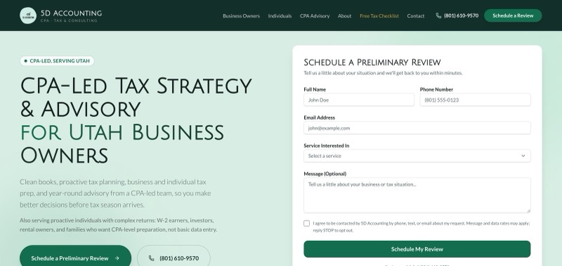 5D Accounting website built by WebDevAuto