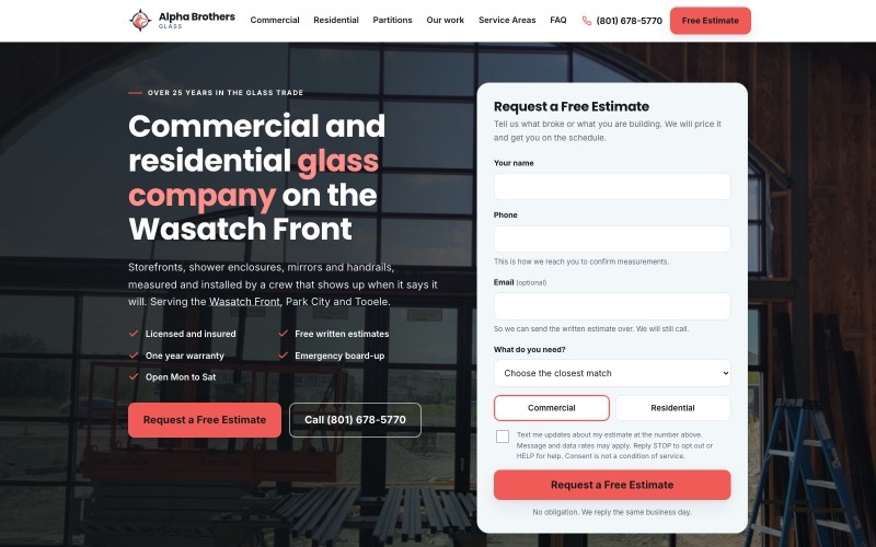 Alpha Brothers Glass website built by WebDevAuto