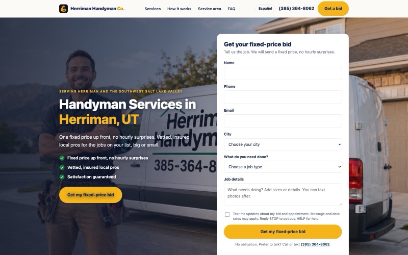 Herriman Handyman Co. website built and operated by WebDevAuto