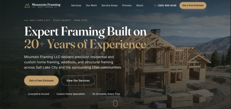 Mountain Framing website built by WebDevAuto