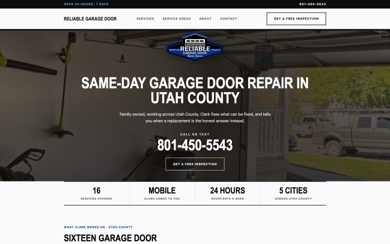 Reliable Garage Door website built by WebDevAuto