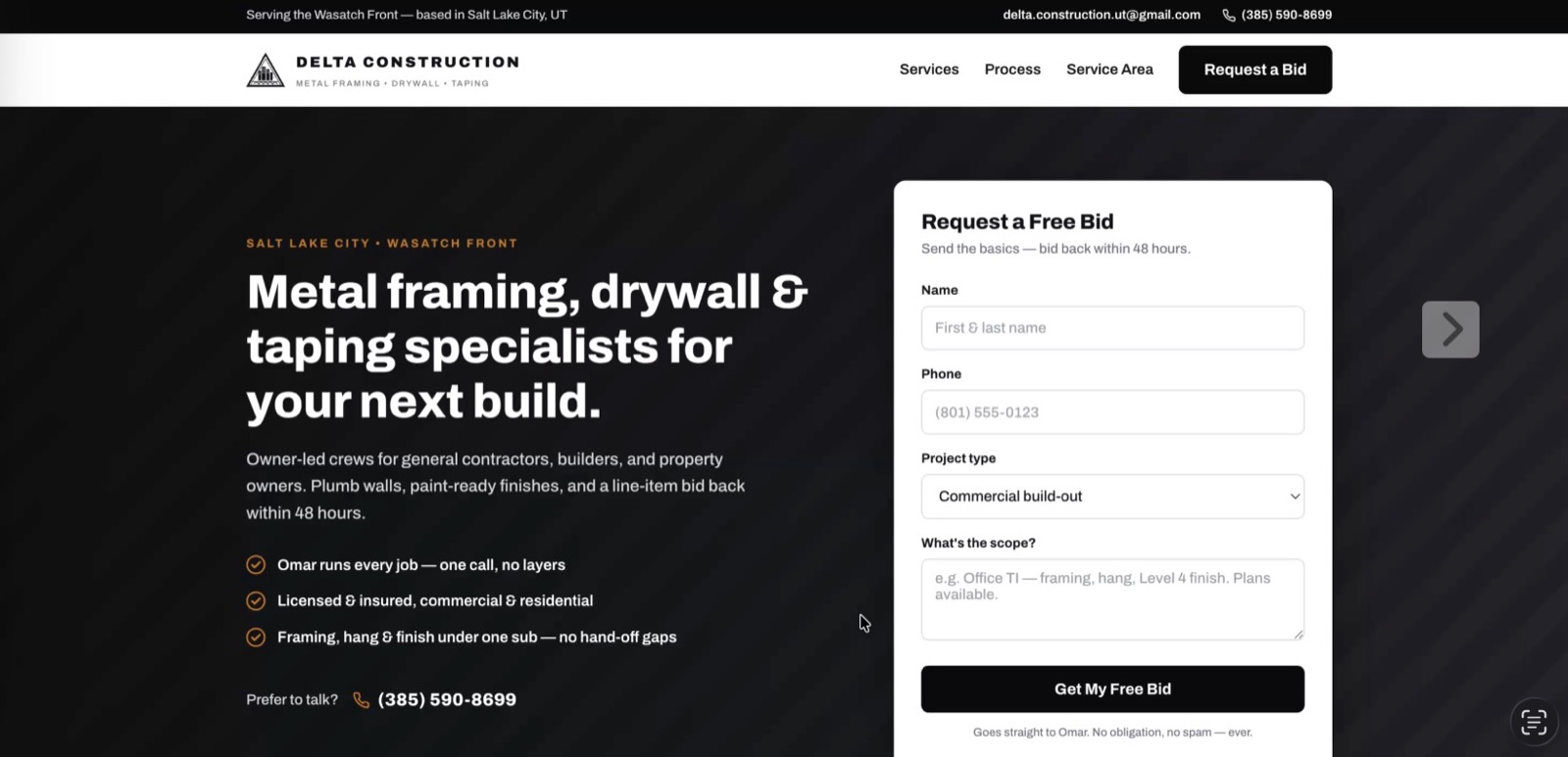 Delta Construction website built by WebDevAuto