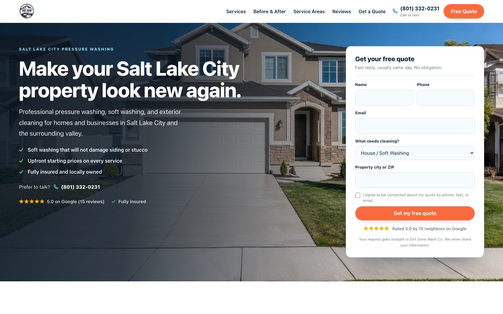 Dirt Gone Wash Co website built by WebDevAuto