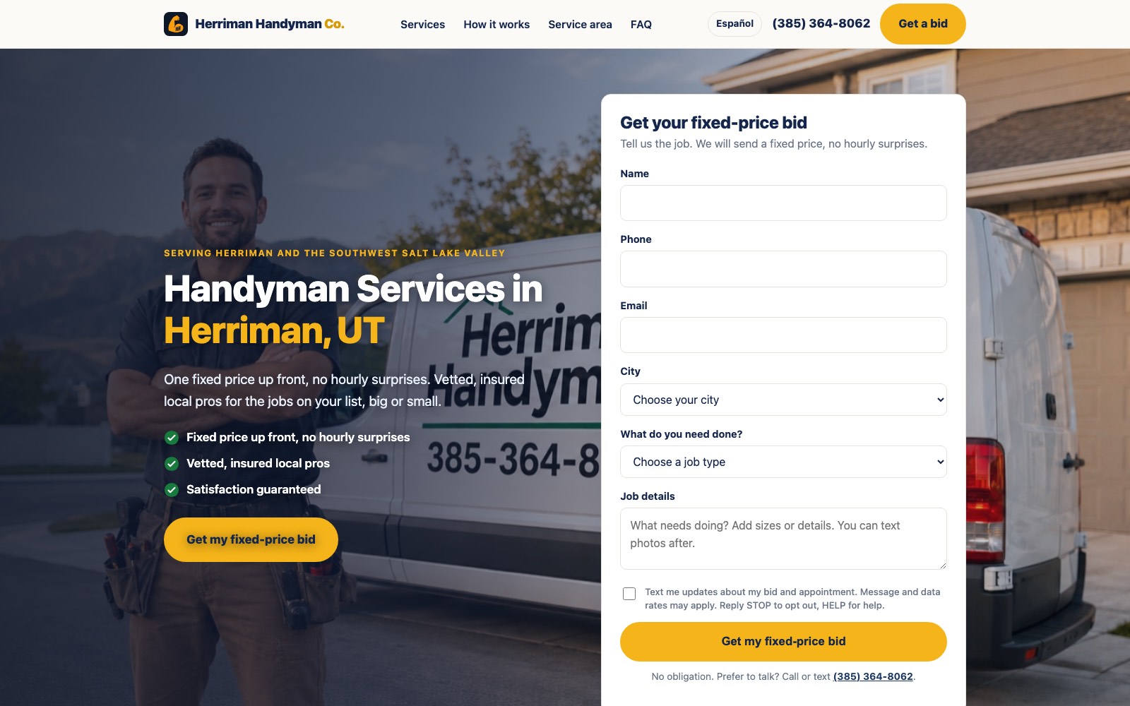Herriman Handyman Co. website built and operated by WebDevAuto