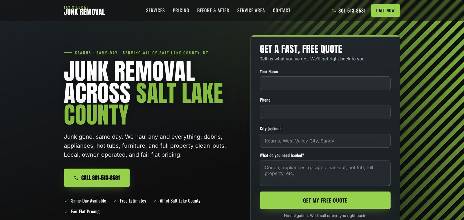 Jay's Junk Removal website built by WebDevAuto