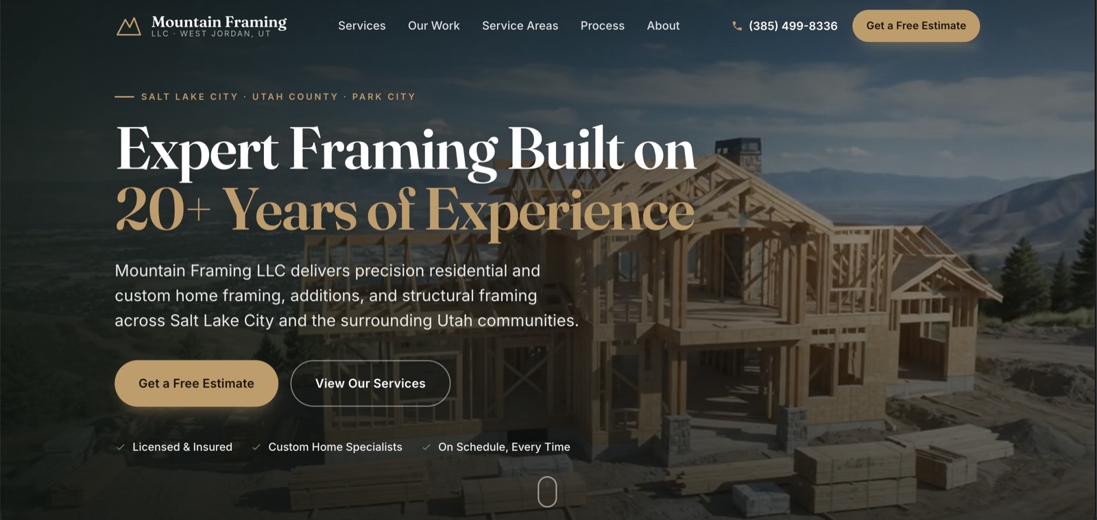 Mountain Framing website built by WebDevAuto