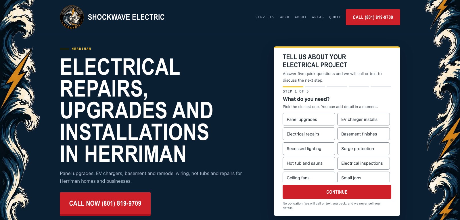 Shockwave Electric website built by WebDevAuto